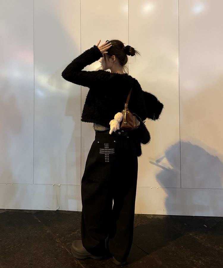 モチーフポケットクロスワイドパンツ BLACK