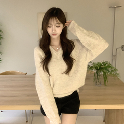 배배 브이넥 루즈핏 겨울 긴팔 울 니트 데일리 오버핏 기본 상의 6color