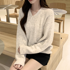 배배 브이넥 루즈핏 겨울 긴팔 울 니트 데일리 오버핏 기본 상의 6color