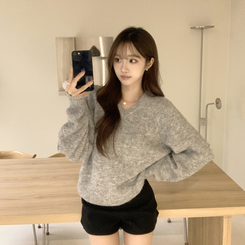 배배 브이넥 루즈핏 겨울 긴팔 울 니트 데일리 오버핏 기본 상의 6color