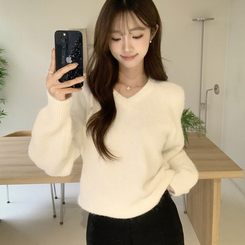 배배 브이넥 루즈핏 겨울 긴팔 울 니트 데일리 오버핏 기본 상의 6color