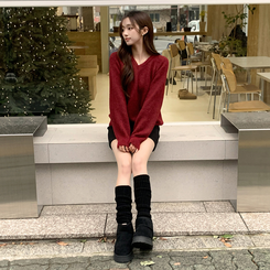 배배 브이넥 루즈핏 겨울 긴팔 울 니트 데일리 오버핏 기본 상의 6color