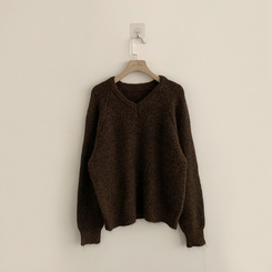 배배 브이넥 루즈핏 겨울 긴팔 울 니트 데일리 오버핏 기본 상의 6color