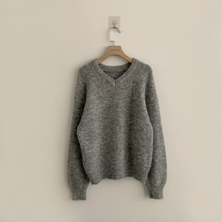 배배 브이넥 루즈핏 겨울 긴팔 울 니트 데일리 오버핏 기본 상의 6color