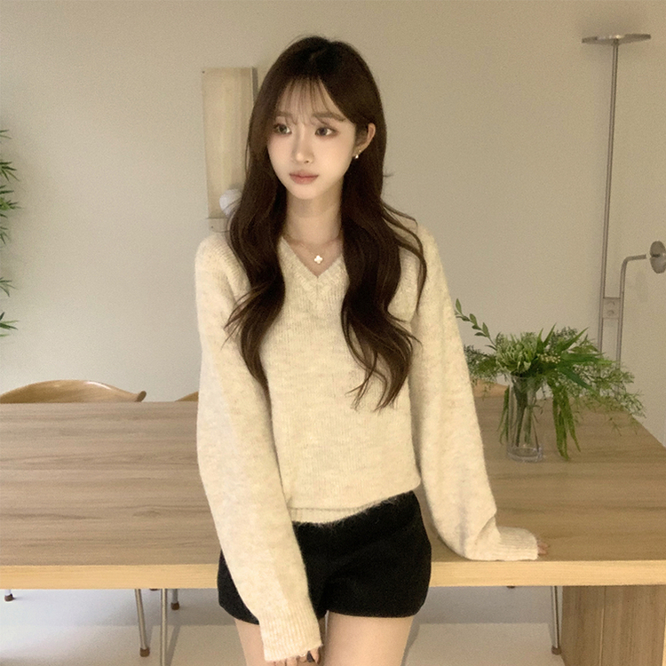 배배 브이넥 루즈핏 겨울 긴팔 울 니트 데일리 오버핏 기본 상의 6color