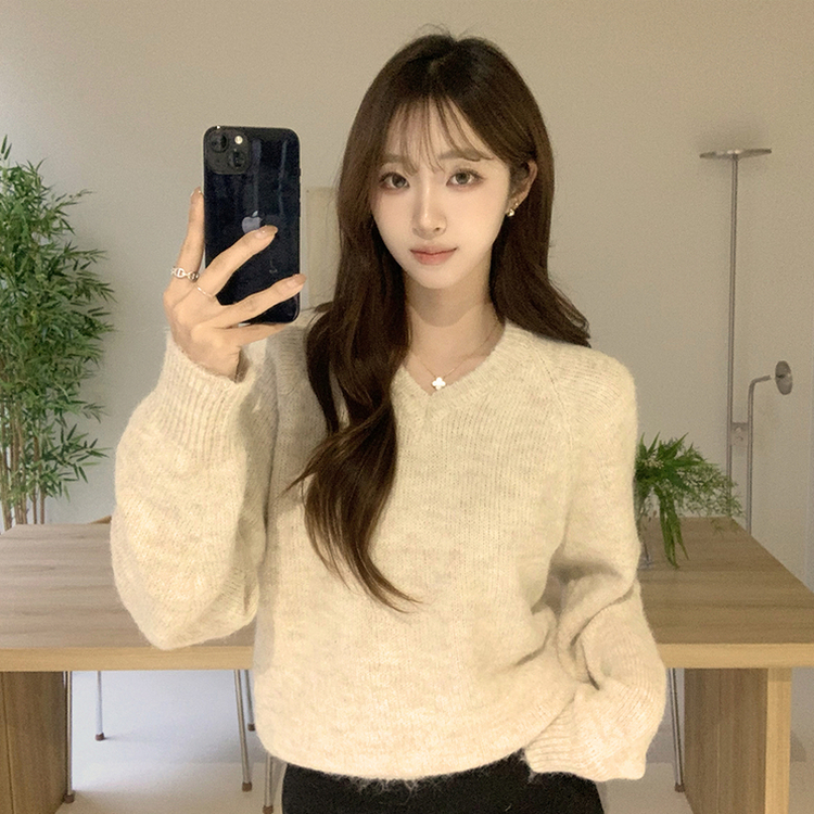 배배 브이넥 루즈핏 겨울 긴팔 울 니트 데일리 오버핏 기본 상의 6color