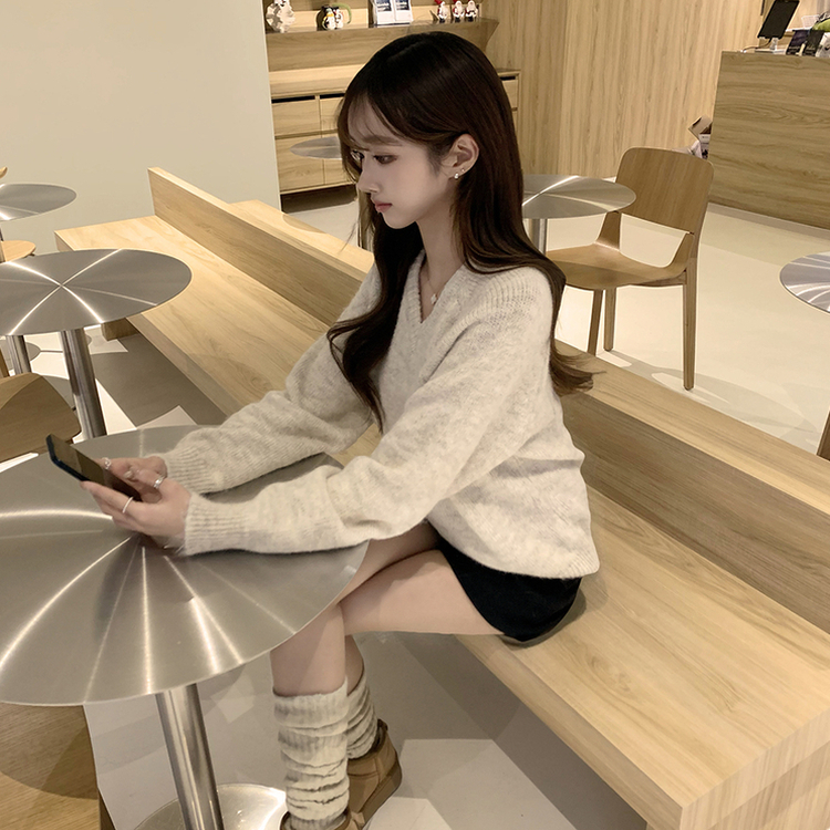 배배 브이넥 루즈핏 겨울 긴팔 울 니트 데일리 오버핏 기본 상의 6color