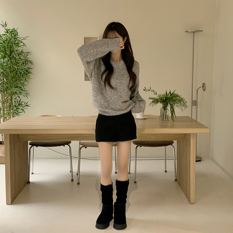 배배 브이넥 루즈핏 겨울 긴팔 울 니트 데일리 오버핏 기본 상의 6color