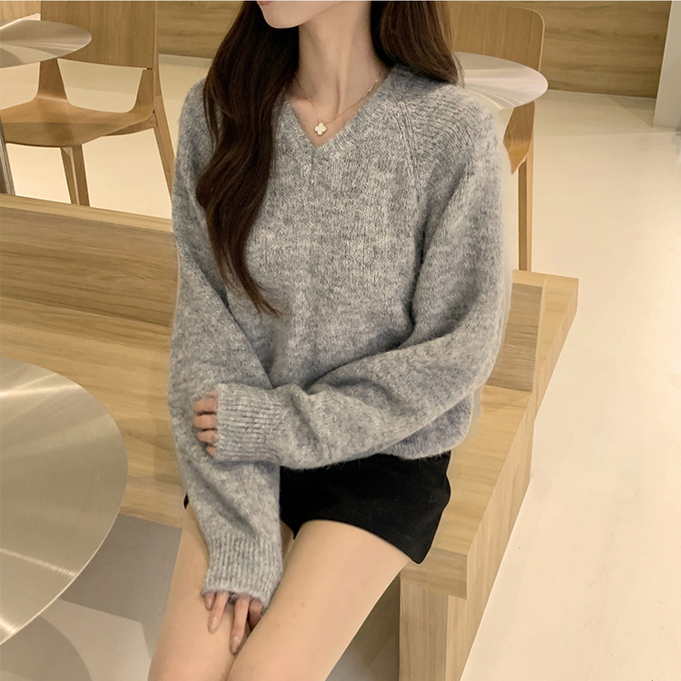 배배 브이넥 루즈핏 겨울 긴팔 울 니트 데일리 오버핏 기본 상의 6color