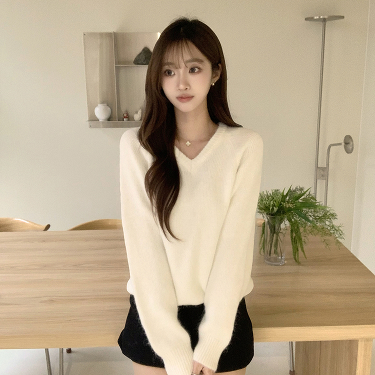 배배 브이넥 루즈핏 겨울 긴팔 울 니트 데일리 오버핏 기본 상의 6color