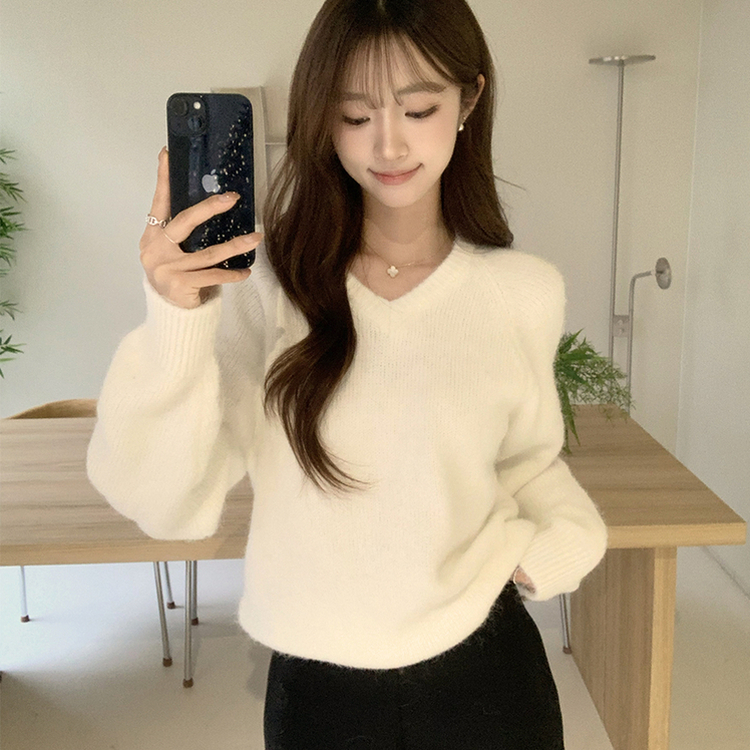 배배 브이넥 루즈핏 겨울 긴팔 울 니트 데일리 오버핏 기본 상의 6color