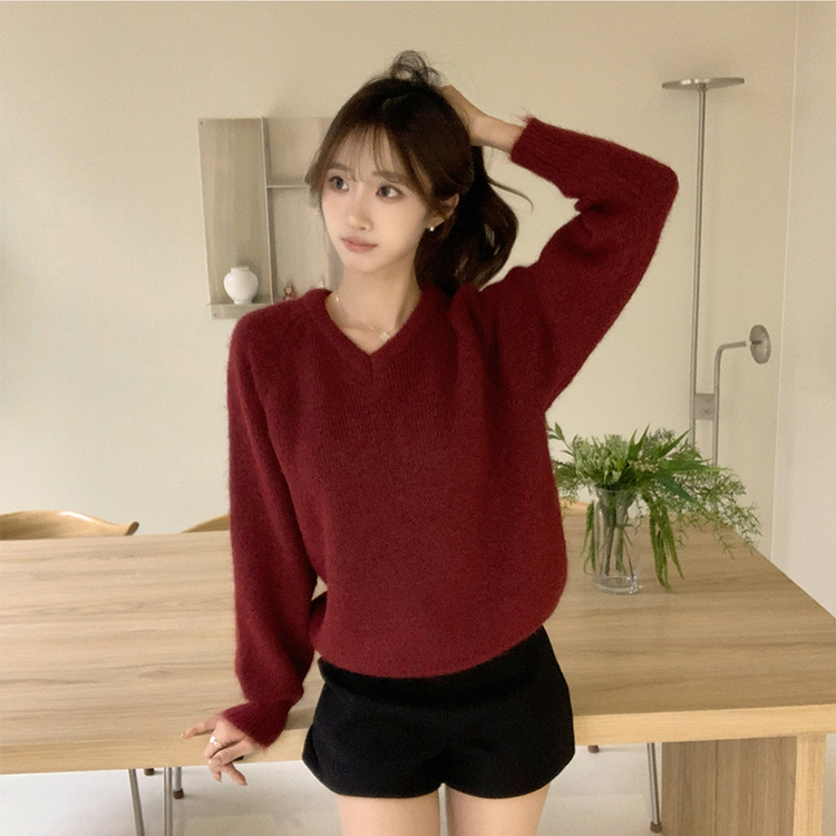 배배 브이넥 루즈핏 겨울 긴팔 울 니트 데일리 오버핏 기본 상의 6color