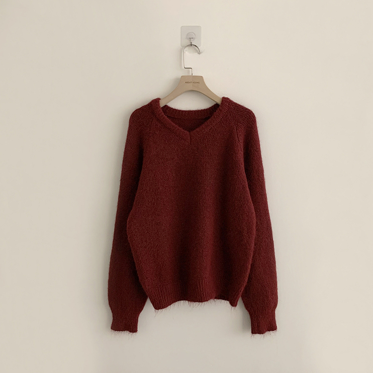 배배 브이넥 루즈핏 겨울 긴팔 울 니트 데일리 오버핏 기본 상의 6color