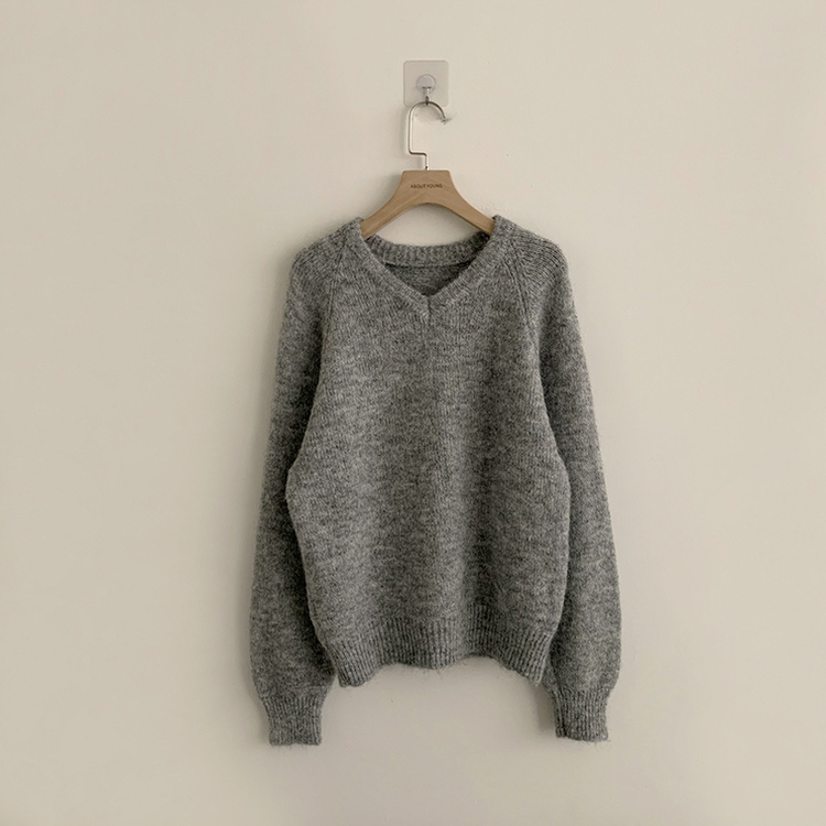 배배 브이넥 루즈핏 겨울 긴팔 울 니트 데일리 오버핏 기본 상의 6color