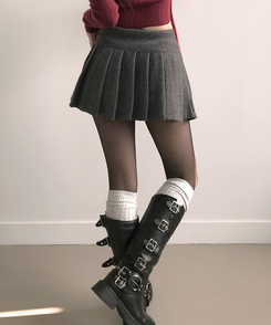 엔초 미니 플리츠 울 모직 팬츠 스커트 속바지내장 주름치마