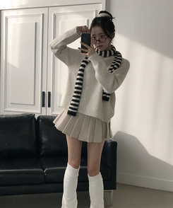 엔초 미니 플리츠 울 모직 팬츠 스커트 속바지내장 주름치마