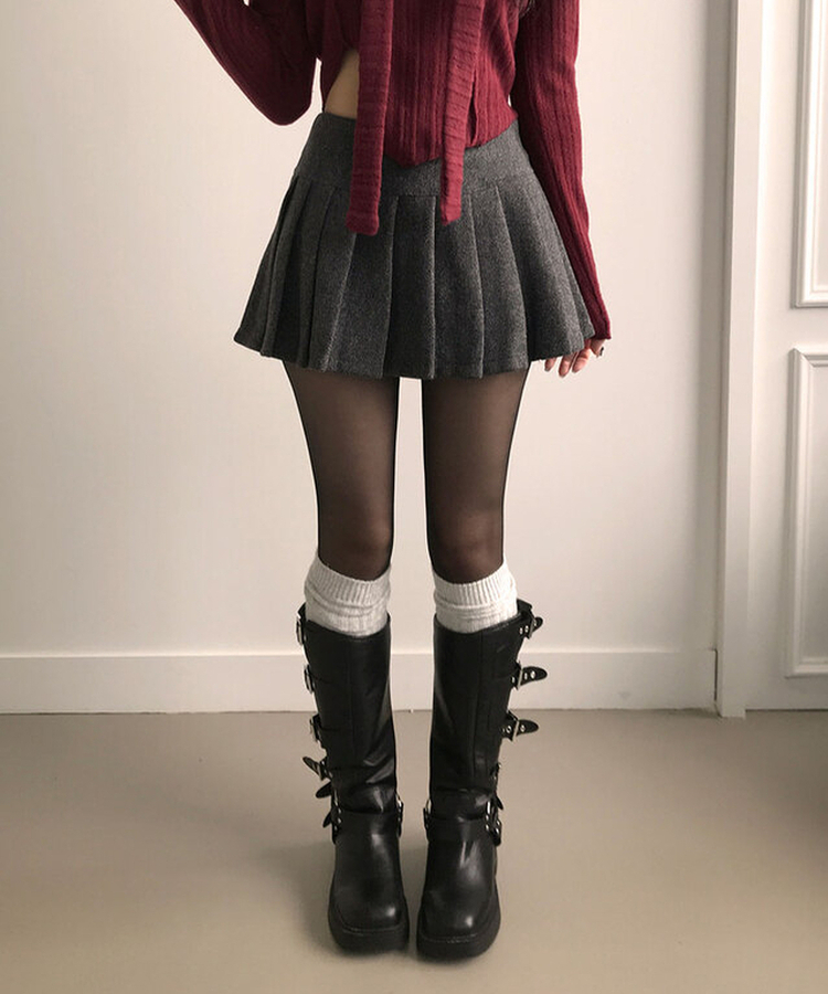 엔초 미니 플리츠 울 모직 팬츠 스커트 속바지내장 주름치마