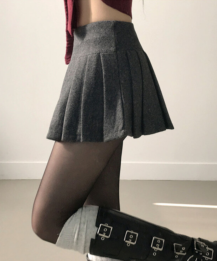 엔초 미니 플리츠 울 모직 팬츠 스커트 속바지내장 주름치마