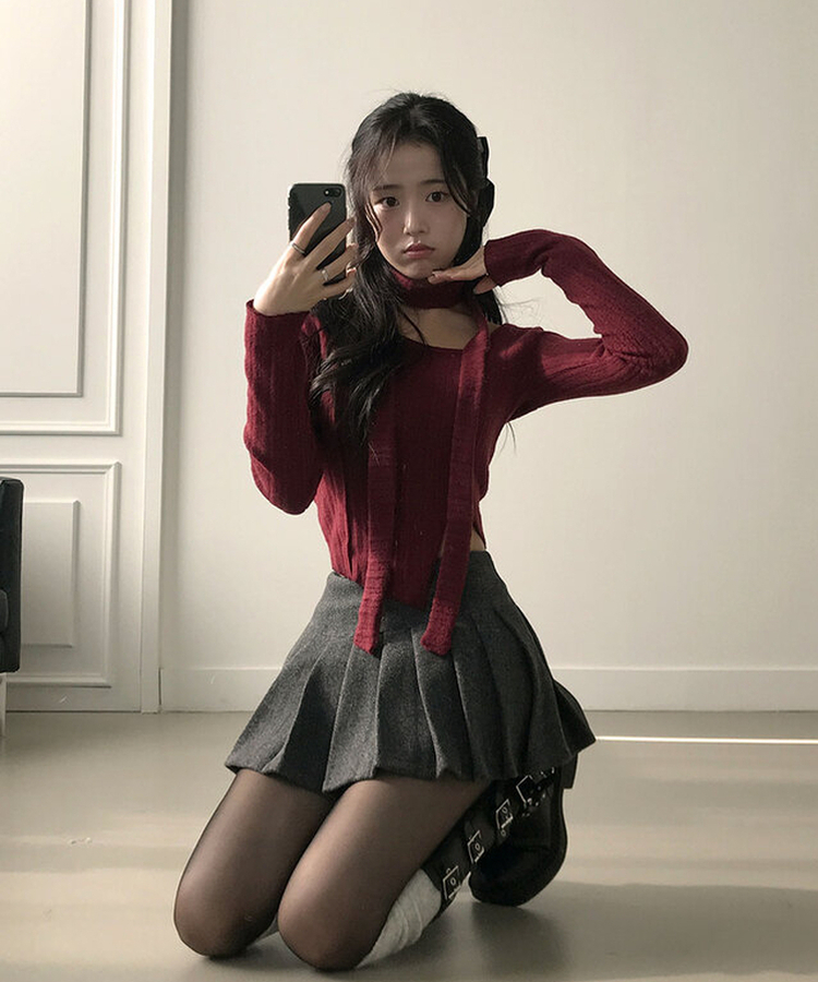 엔초 미니 플리츠 울 모직 팬츠 스커트 속바지내장 주름치마