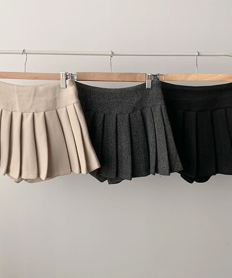 엔초 미니 플리츠 울 모직 팬츠 스커트 속바지내장 주름치마