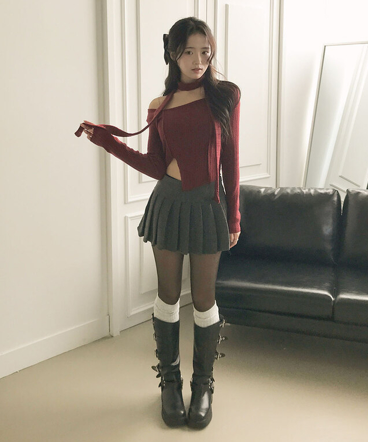 엔초 미니 플리츠 울 모직 팬츠 스커트 속바지내장 주름치마