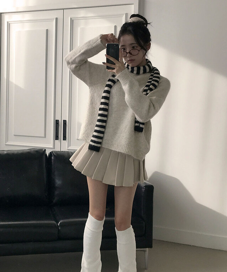 엔초 미니 플리츠 울 모직 팬츠 스커트 속바지내장 주름치마