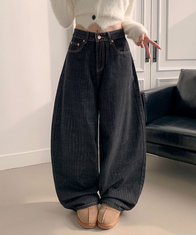 보노 레오파드 레터링 패치 자수 벌룬핏 데님 팬츠 레오파드데님