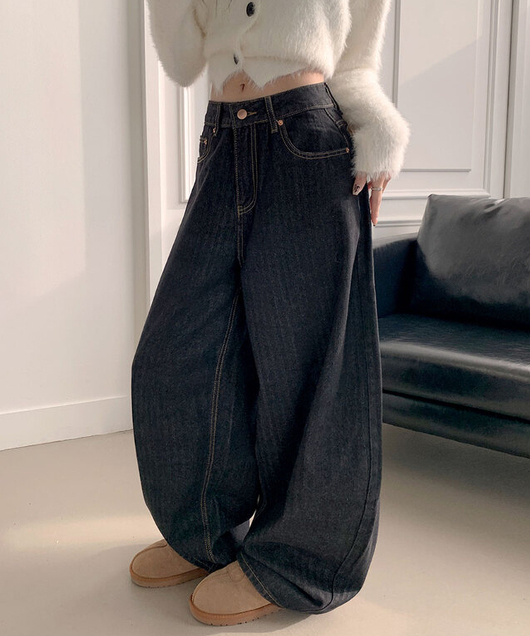 보노 레오파드 레터링 패치 자수 벌룬핏 데님 팬츠 레오파드데님