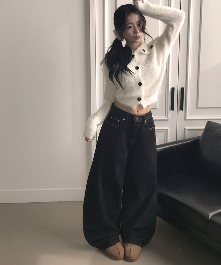 보노 레오파드 레터링 패치 자수 벌룬핏 데님 팬츠 레오파드데님