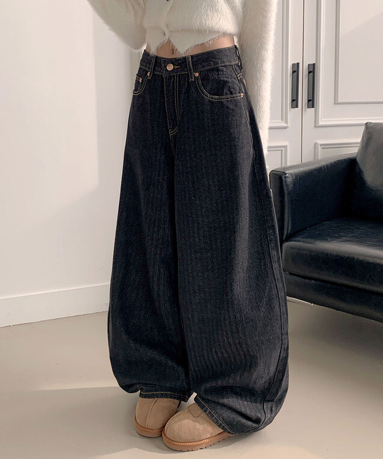 보노 레오파드 레터링 패치 자수 벌룬핏 데님 팬츠 레오파드데님