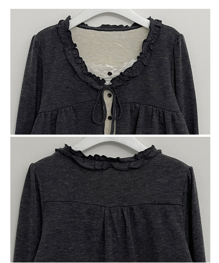 아린무지리본프릴레이어드긴팔블라우스세트