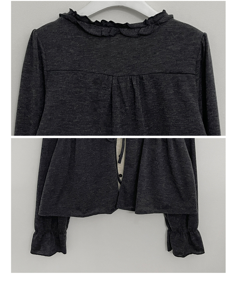 아린무지리본프릴레이어드긴팔블라우스세트