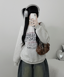 1987빈티지레터링프린팅박스핏기모맨투맨 오트밀