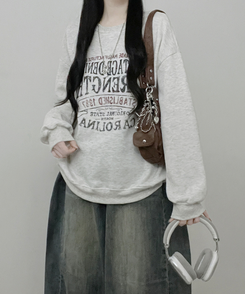 1987빈티지레터링프린팅박스핏기모맨투맨 오트밀