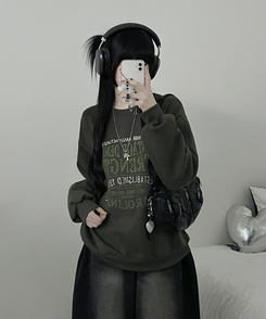 1987빈티지레터링프린팅박스핏기모맨투맨 카키