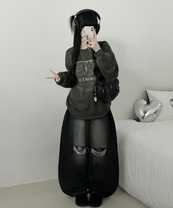 1987빈티지레터링프린팅박스핏기모맨투맨 카키