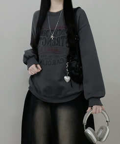 1987빈티지레터링프린팅박스핏기모맨투맨 먹색