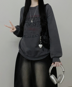 1987빈티지레터링프린팅박스핏기모맨투맨 먹색