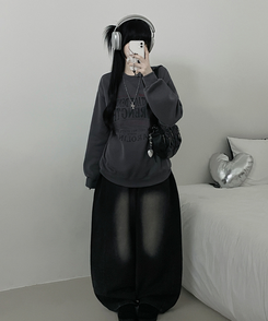 1987빈티지레터링프린팅박스핏기모맨투맨 먹색