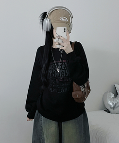 1987빈티지레터링프린팅박스핏기모맨투맨 검정