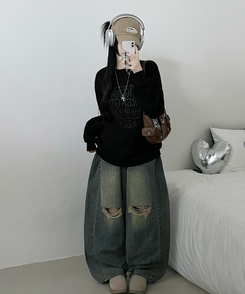 1987빈티지레터링프린팅박스핏기모맨투맨 검정