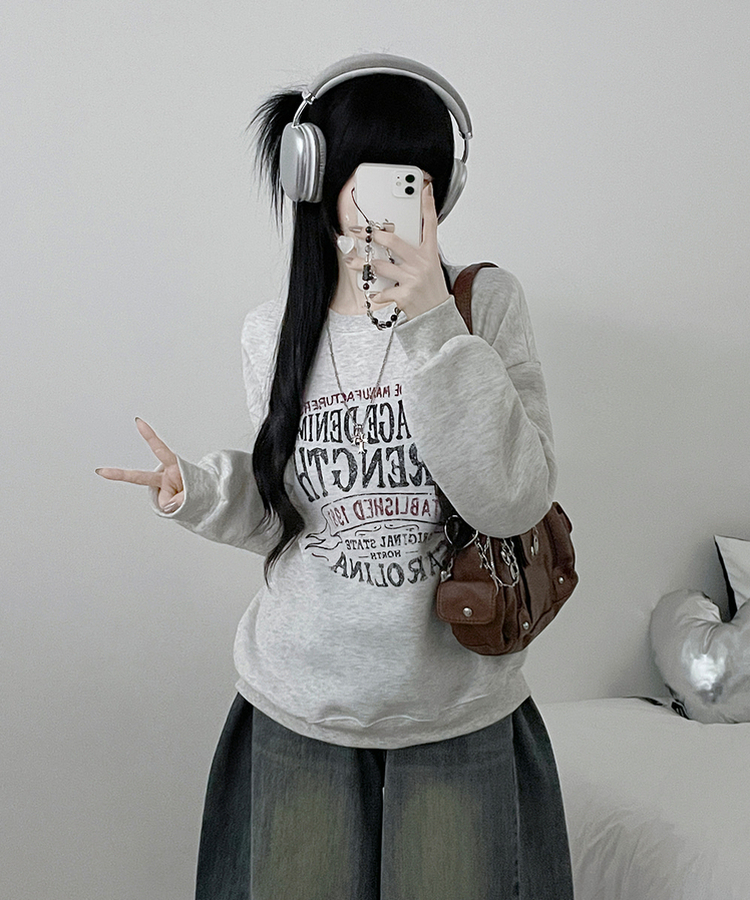 1987빈티지레터링프린팅박스핏기모맨투맨 오트밀