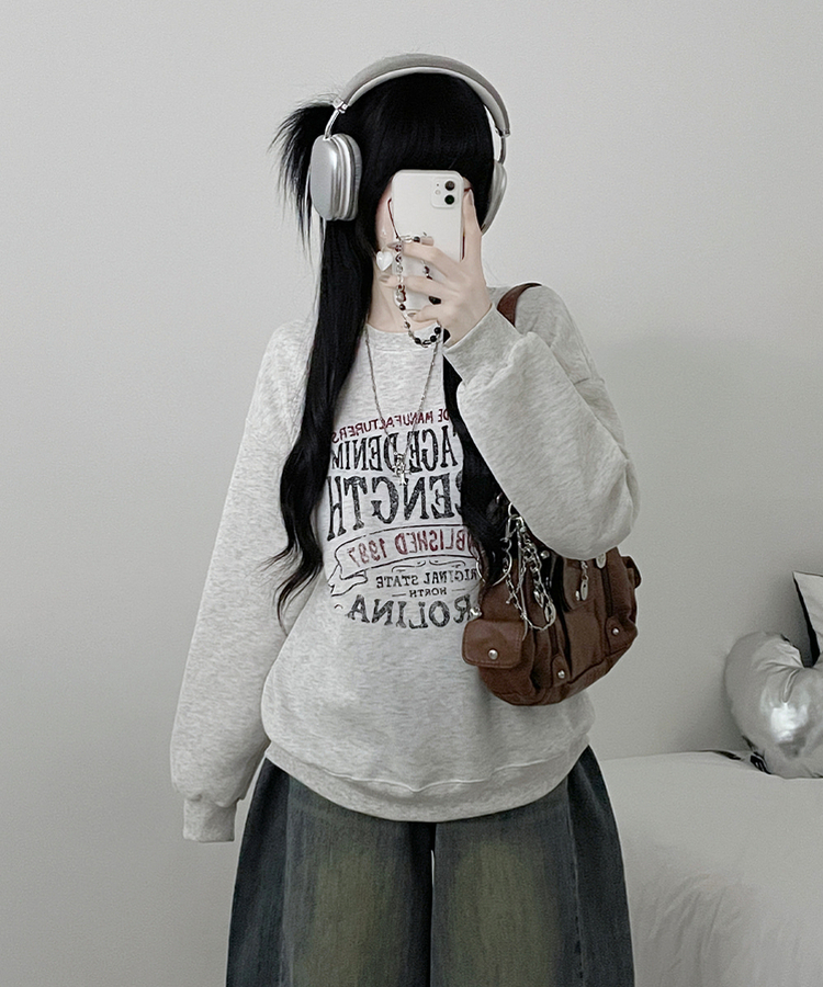 1987빈티지레터링프린팅박스핏기모맨투맨 오트밀