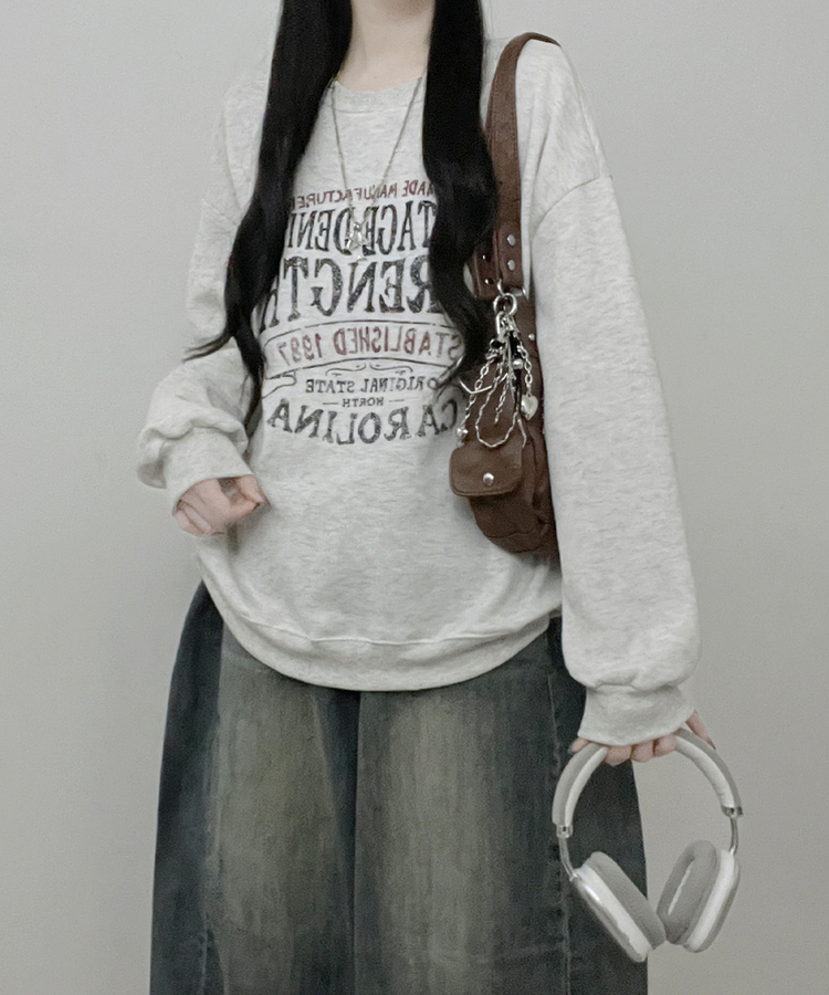 1987빈티지레터링프린팅박스핏기모맨투맨 오트밀