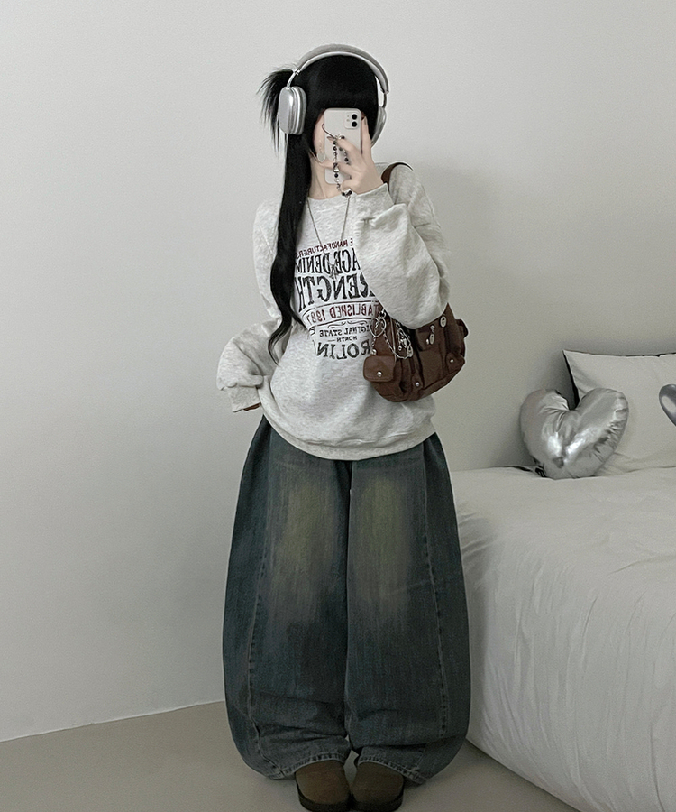 1987빈티지레터링프린팅박스핏기모맨투맨 오트밀