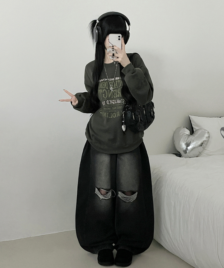 1987빈티지레터링프린팅박스핏기모맨투맨 카키