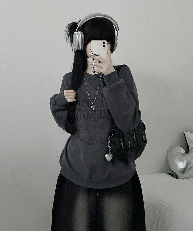 1987빈티지레터링프린팅박스핏기모맨투맨 먹색