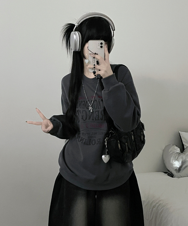 1987빈티지레터링프린팅박스핏기모맨투맨 먹색