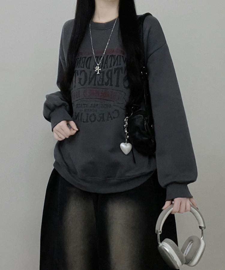 1987빈티지레터링프린팅박스핏기모맨투맨 먹색