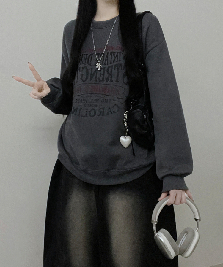 1987빈티지레터링프린팅박스핏기모맨투맨 먹색